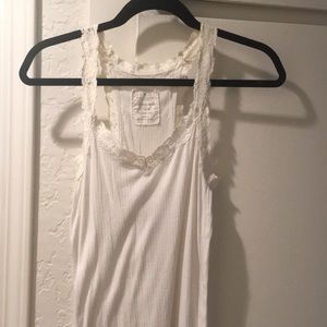 White A&F Razorback with lace trim